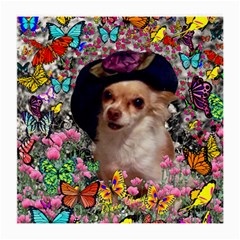 Chi Chi In Butterflies, Chihuahua Dog In Cute Hat Medium Glasses Cloth by DianeClancy