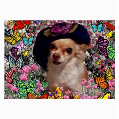 Chi Chi In Butterflies, Chihuahua Dog In Cute Hat Large Glasses Cloth (2-side) by DianeClancy