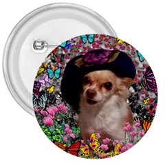 Chi Chi In Butterflies, Chihuahua Dog In Cute Hat 3  Buttons by DianeClancy