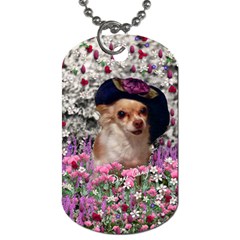 Chi Chi In Flowers, Chihuahua Puppy In Cute Hat Dog Tag (two Sides) by DianeClancy