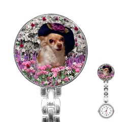 Chi Chi In Flowers, Chihuahua Puppy In Cute Hat Stainless Steel Nurses Watch by DianeClancy