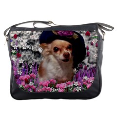 Chi Chi In Flowers, Chihuahua Puppy In Cute Hat Messenger Bags by DianeClancy