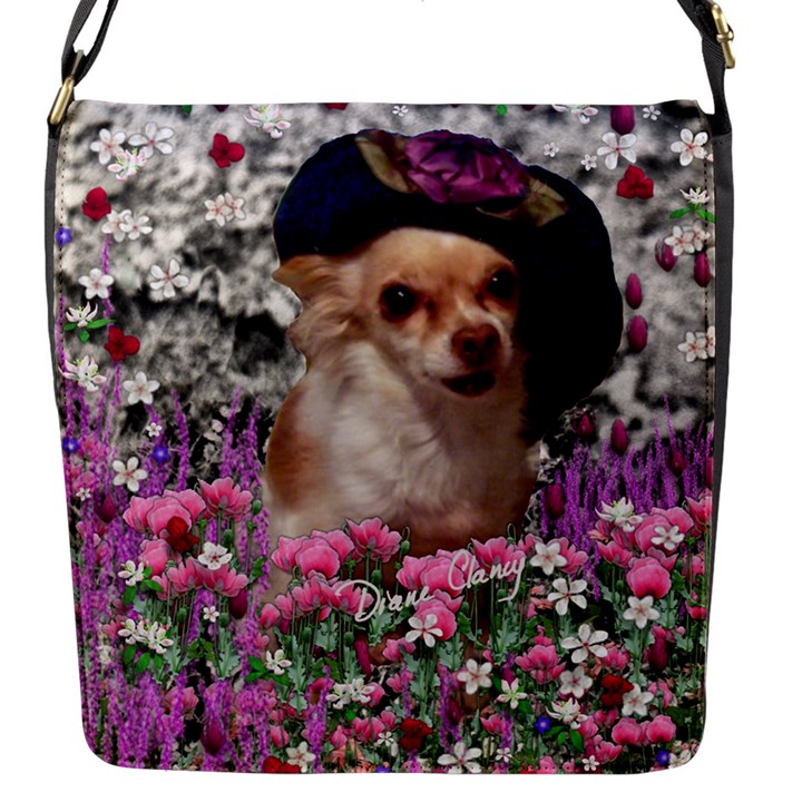 Chi Chi In Flowers, Chihuahua Puppy In Cute Hat Flap Messenger Bag (S)