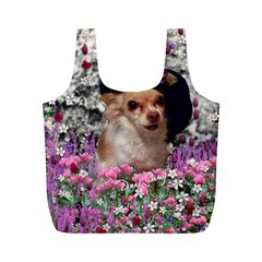 Chi Chi In Flowers, Chihuahua Puppy In Cute Hat Full Print Recycle Bags (m)  by DianeClancy