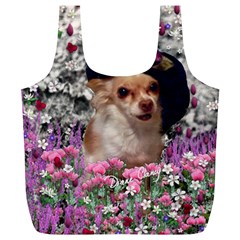 Chi Chi In Flowers, Chihuahua Puppy In Cute Hat Full Print Recycle Bags (l)  by DianeClancy