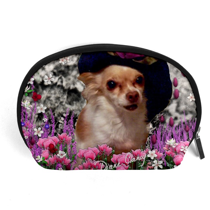 Chi Chi In Flowers, Chihuahua Puppy In Cute Hat Accessory Pouches (Large) 