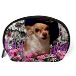 Chi Chi In Flowers, Chihuahua Puppy In Cute Hat Accessory Pouches (Large)  Back