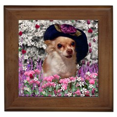 Chi Chi In Flowers, Chihuahua Puppy In Cute Hat Framed Tiles by DianeClancy