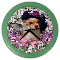 Chi Chi In Flowers, Chihuahua Puppy In Cute Hat Color Wall Clocks by DianeClancy