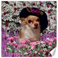 Chi Chi In Flowers, Chihuahua Puppy In Cute Hat Canvas 16  X 16   by DianeClancy