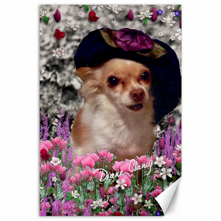 Chi Chi In Flowers, Chihuahua Puppy In Cute Hat Canvas 24  x 36 