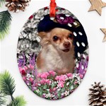 Chi Chi In Flowers, Chihuahua Puppy In Cute Hat Ornament (Oval Filigree)  Front