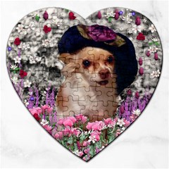 Chi Chi In Flowers, Chihuahua Puppy In Cute Hat Jigsaw Puzzle (heart) by DianeClancy