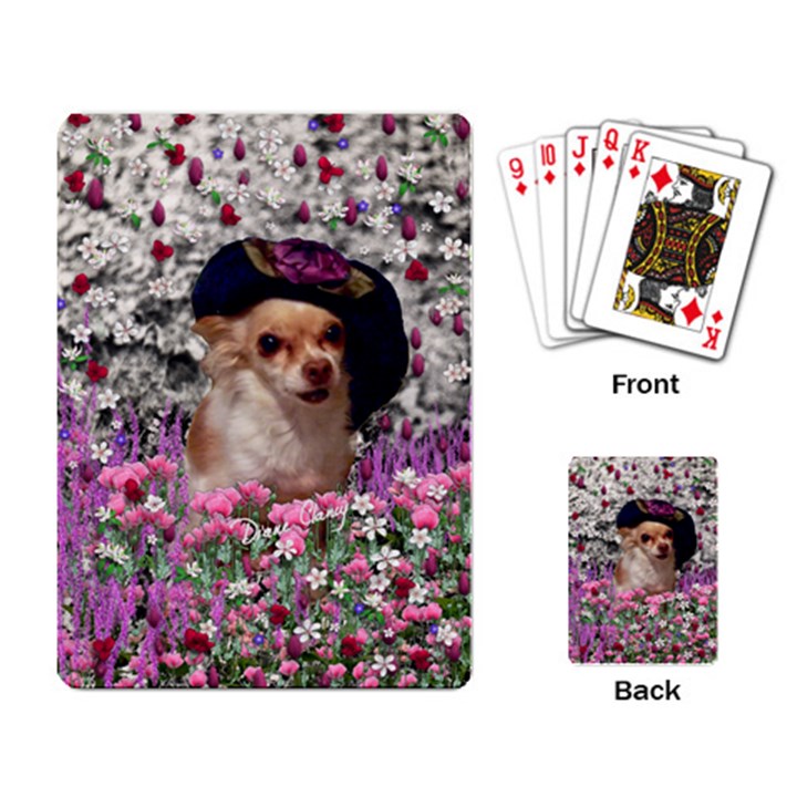 Chi Chi In Flowers, Chihuahua Puppy In Cute Hat Playing Card