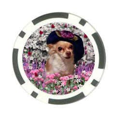 Chi Chi In Flowers, Chihuahua Puppy In Cute Hat Poker Chip Card Guards by DianeClancy