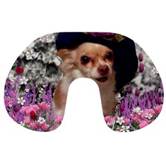 Chi Chi In Flowers, Chihuahua Puppy In Cute Hat Travel Neck Pillows by DianeClancy