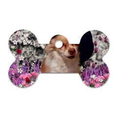 Chi Chi In Flowers, Chihuahua Puppy In Cute Hat Dog Tag Bone (two Sides) by DianeClancy