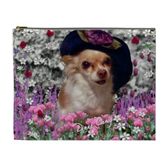 Chi Chi In Flowers, Chihuahua Puppy In Cute Hat Cosmetic Bag (xl) by DianeClancy