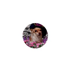 Chi Chi In Flowers, Chihuahua Puppy In Cute Hat 1  Mini Buttons by DianeClancy