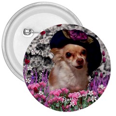 Chi Chi In Flowers, Chihuahua Puppy In Cute Hat 3  Buttons by DianeClancy