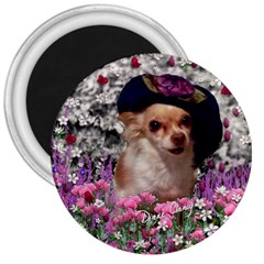 Chi Chi In Flowers, Chihuahua Puppy In Cute Hat 3  Magnets by DianeClancy