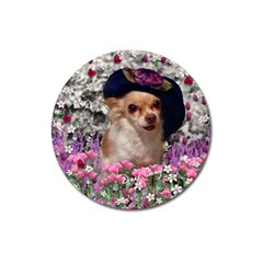 Chi Chi In Flowers, Chihuahua Puppy In Cute Hat Magnet 3  (round) by DianeClancy