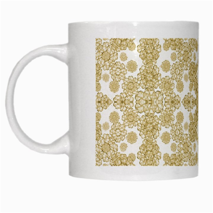 Golden Floral Boho Chic White Mugs