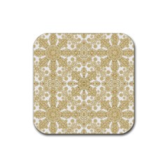 Golden Floral Boho Chic Rubber Coaster (square)  by dflcprints