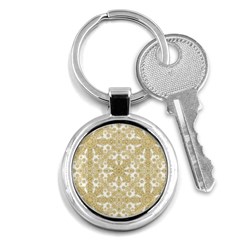 Golden Floral Boho Chic Key Chains (round)  by dflcprints