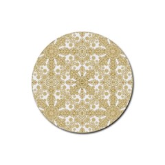 Golden Floral Boho Chic Rubber Round Coaster (4 pack) 