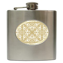 Golden Floral Boho Chic Hip Flask (6 Oz) by dflcprints