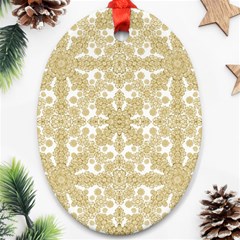 Golden Floral Boho Chic Oval Ornament (two Sides)