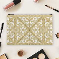 Golden Floral Boho Chic Cosmetic Bag (Large) 