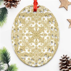 Golden Floral Boho Chic Oval Filigree Ornament (2-side) 