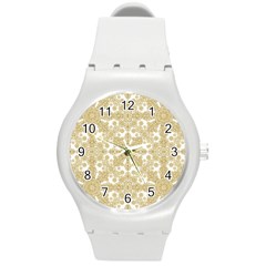 Golden Floral Boho Chic Round Plastic Sport Watch (M)