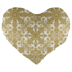 Golden Floral Boho Chic Large 19  Premium Heart Shape Cushions by dflcprints