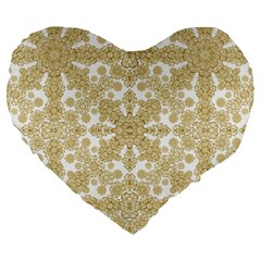 Golden Floral Boho Chic Large 19  Premium Flano Heart Shape Cushions