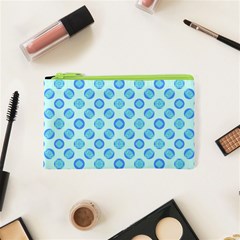 Pastel Turquoise Blue Retro Circles Cosmetic Bag (xs)