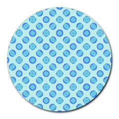 Pastel Turquoise Blue Retro Circles Round Mousepads by BrightVibesDesign