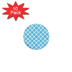 Pastel Turquoise Blue Retro Circles 1  Mini Buttons (10 Pack)  by BrightVibesDesign