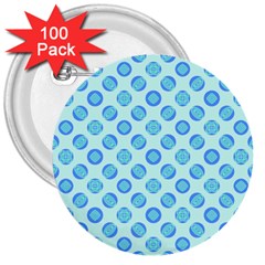 Pastel Turquoise Blue Retro Circles 3  Buttons (100 Pack)  by BrightVibesDesign