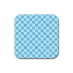 Pastel Turquoise Blue Retro Circles Rubber Coaster (square)  by BrightVibesDesign