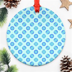 Pastel Turquoise Blue Retro Circles Round Ornament (two Sides)  by BrightVibesDesign