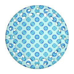 Pastel Turquoise Blue Retro Circles Round Filigree Ornament (2side) by BrightVibesDesign