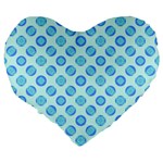 Pastel Turquoise Blue Retro Circles Large 19  Premium Heart Shape Cushions Back