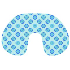 Pastel Turquoise Blue Retro Circles Travel Neck Pillows