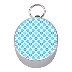 Pastel Turquoise Blue Retro Circles Mini Silver Compasses