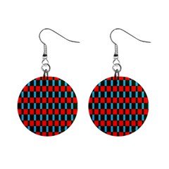 Black Red Rectangles Pattern                                                          			1  Button Earrings by LalyLauraFLM