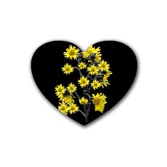 Sunflowers Over Black Rubber Coaster (heart)  by dflcprints