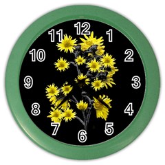 Sunflowers Over Black Color Wall Clocks by dflcprints